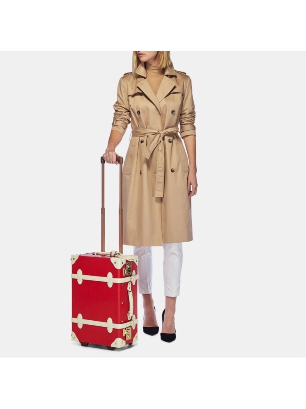 Steamline Luggage Red Carry-On Suitcase THE ENTREPRENEUR LIP PRINT vintage style